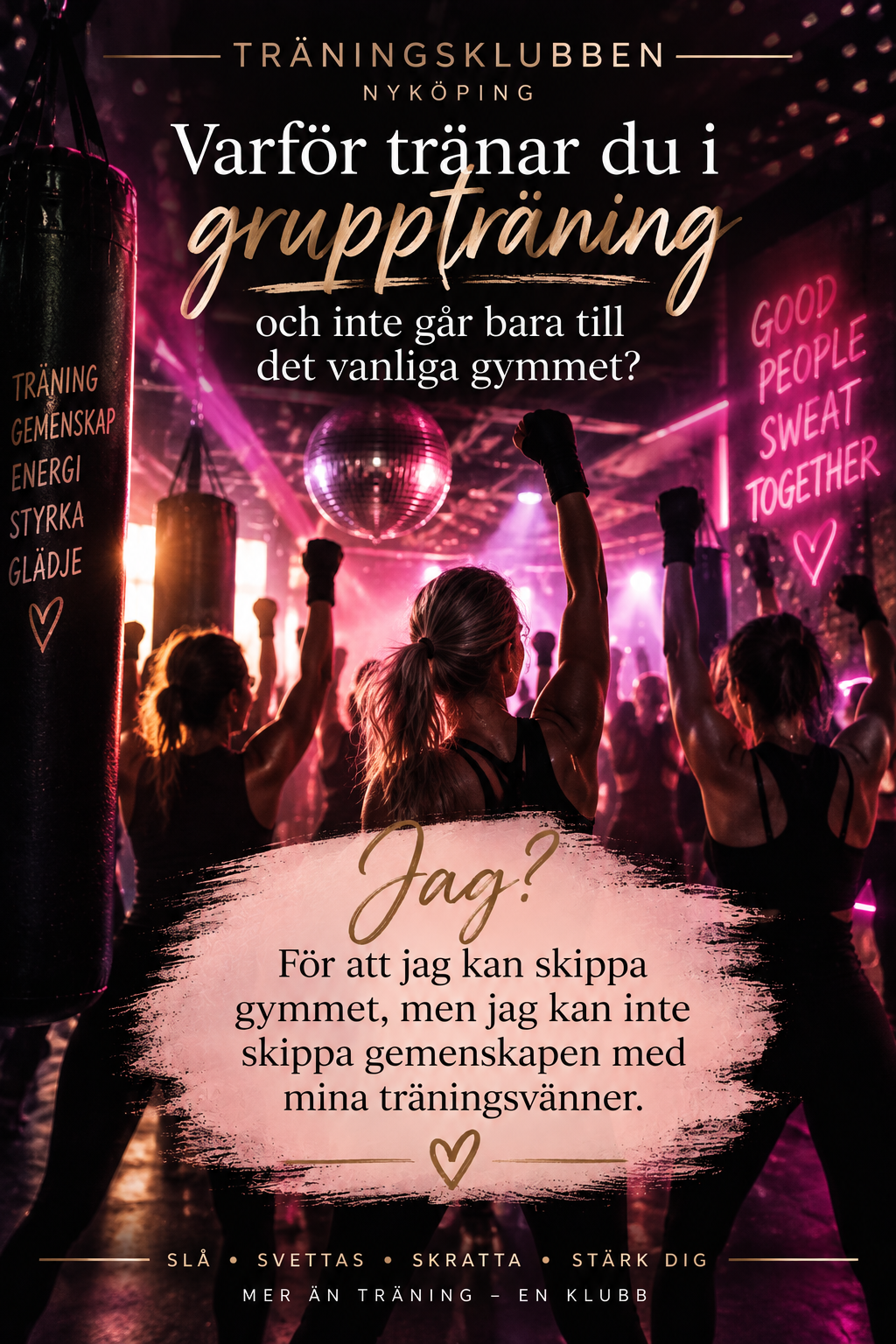 Gruppträning med boxningssäckar hos Träningsklubben Nyköping